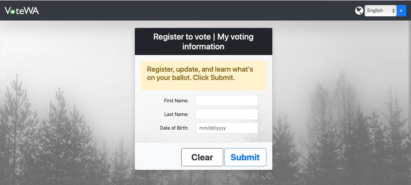 Screenshot of Washington’s online voter portal.